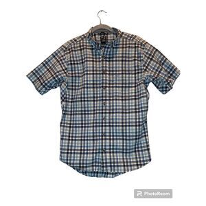 Noble Outfitters Mens Large Blue Plaid Short Sleeve Button Down Casual